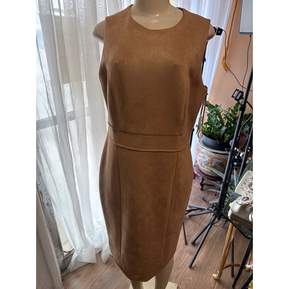 Kasper Faux Suede Sleeveless Sheath Dress Doe Tan Brown Size 10 NWT
